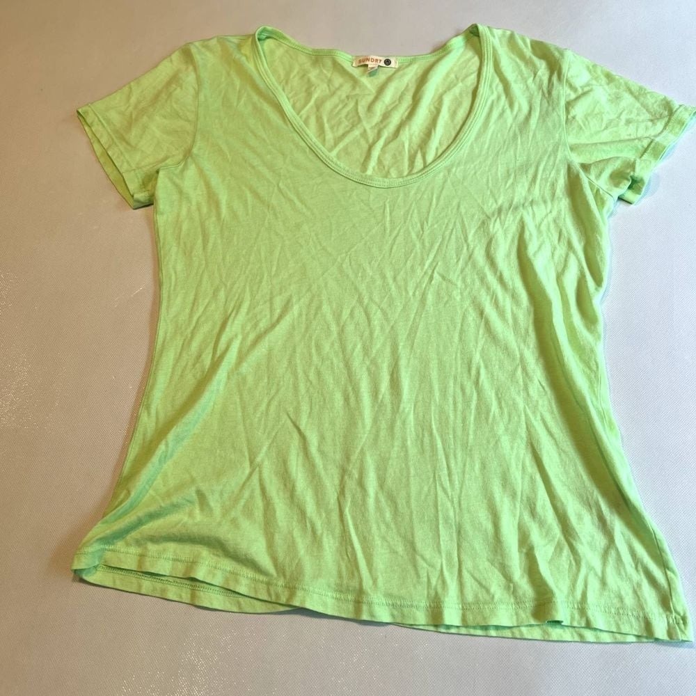 Sundry Women Lime Green Scoop Neck Short Sleeve Cotton Modal Tee Size 0